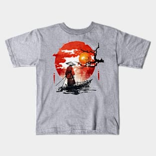 Fisherman red sun  Fishing Kids T-Shirt